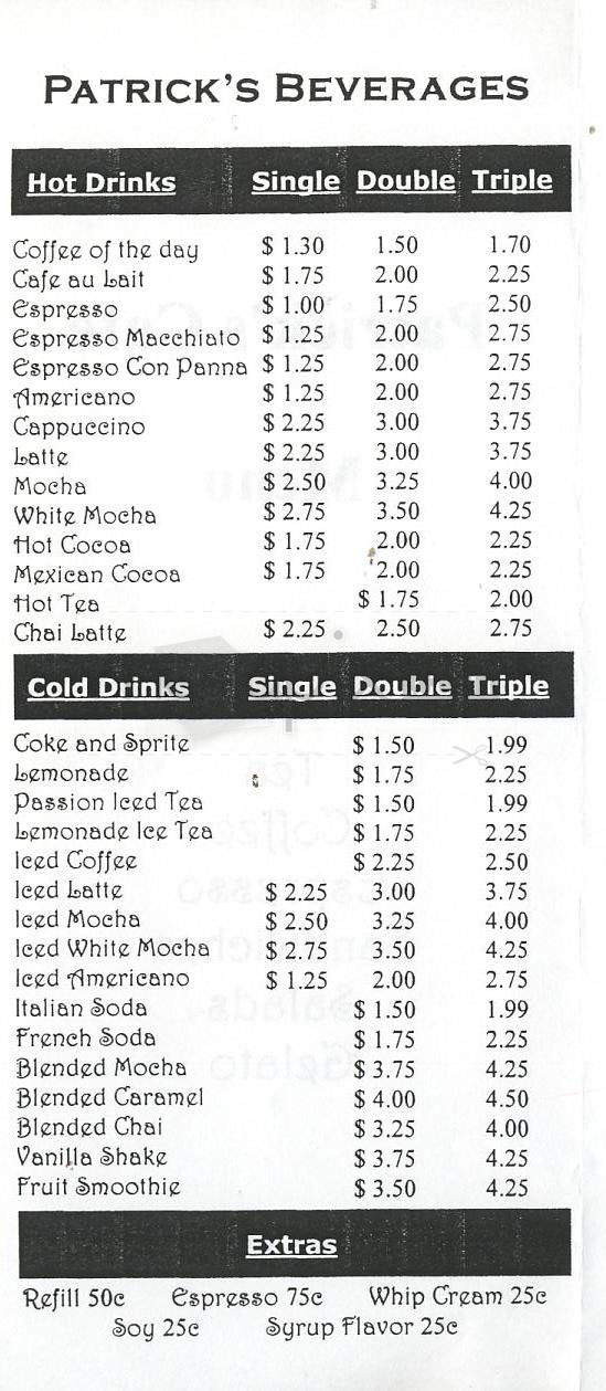 Patrick's Cafe - Glendale, CA menu_pic