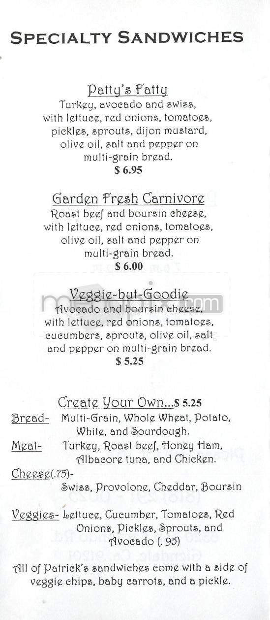 Patrick's Cafe - Glendale, CA menu_pic