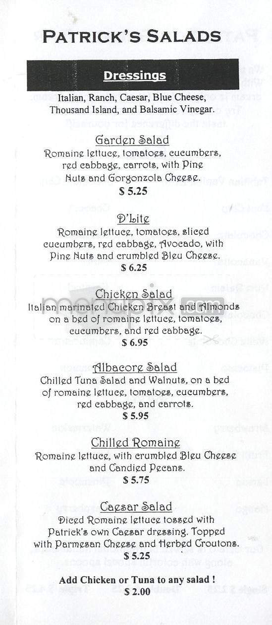 Patrick's Cafe - Glendale, CA menu_pic