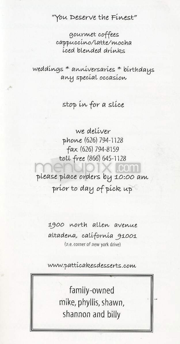 Patticakes Desserts - Altadena, CA menu_pic