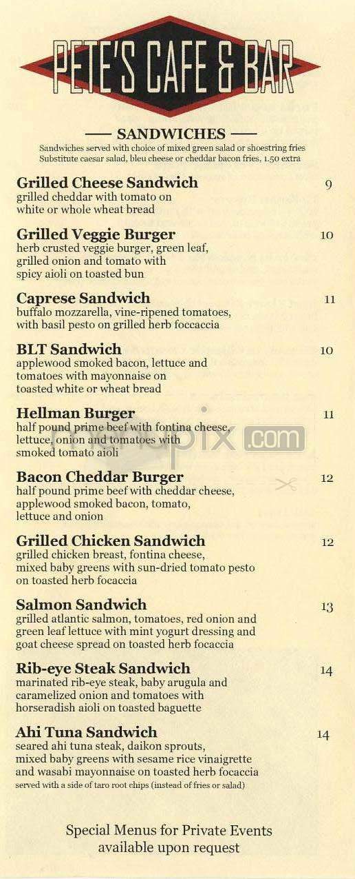 Pete's Cafe & Bar - Los Angeles, CA menu_pic