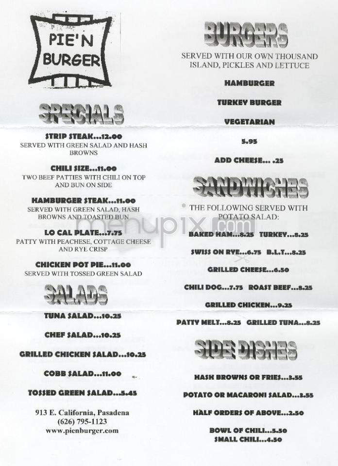 Pie'n Burger - Pasadena, CA menu_pic
