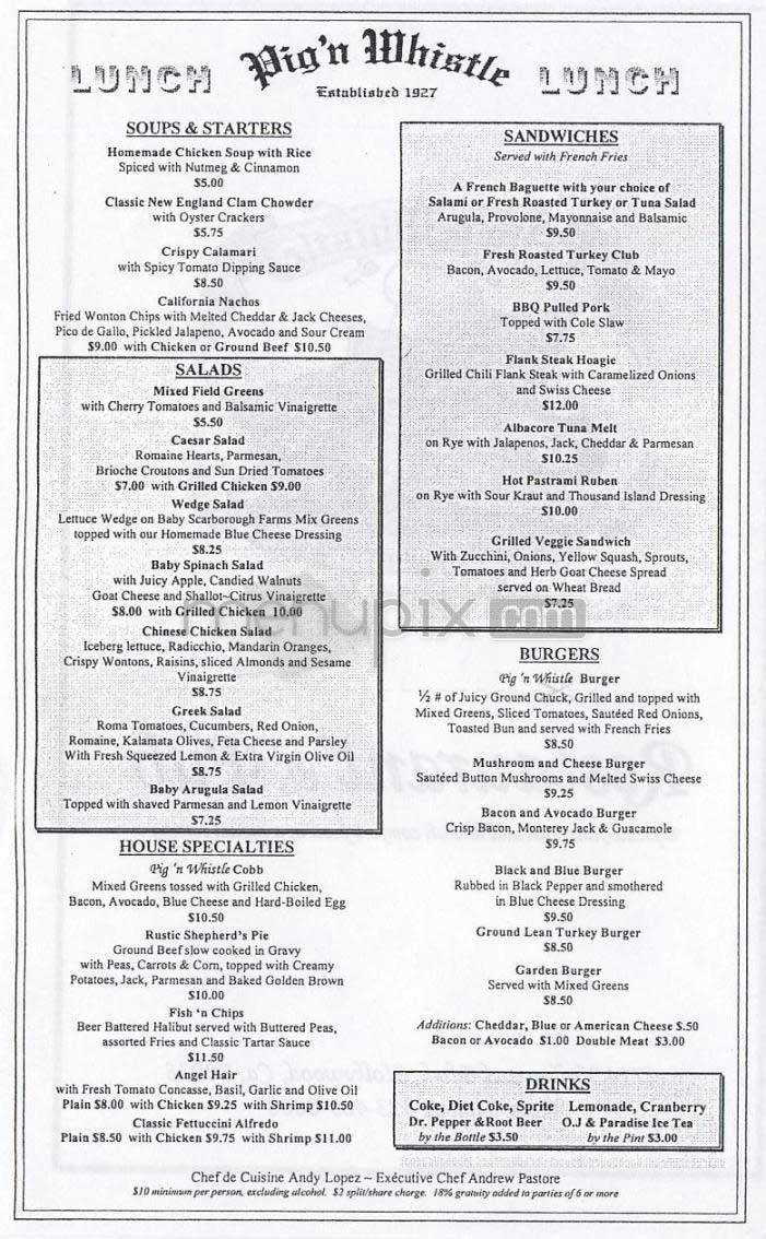 Pig 'n Whistle - Los Angeles, CA menu_pic