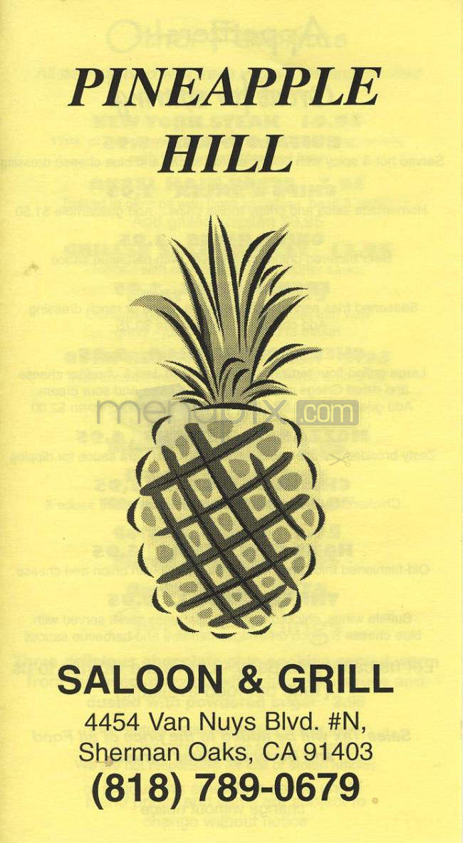 Pineapple Hill Saloon & Grill - Sherman Oaks, CA menu_pic
