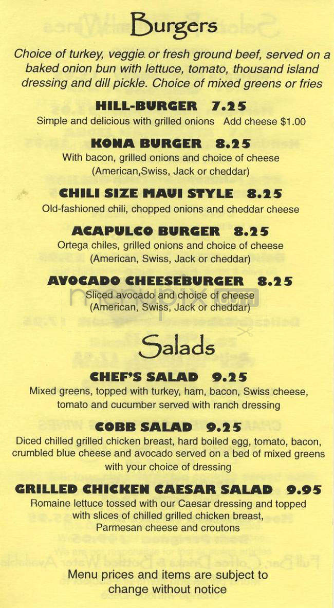 Pineapple Hill Saloon & Grill - Sherman Oaks, CA menu_pic