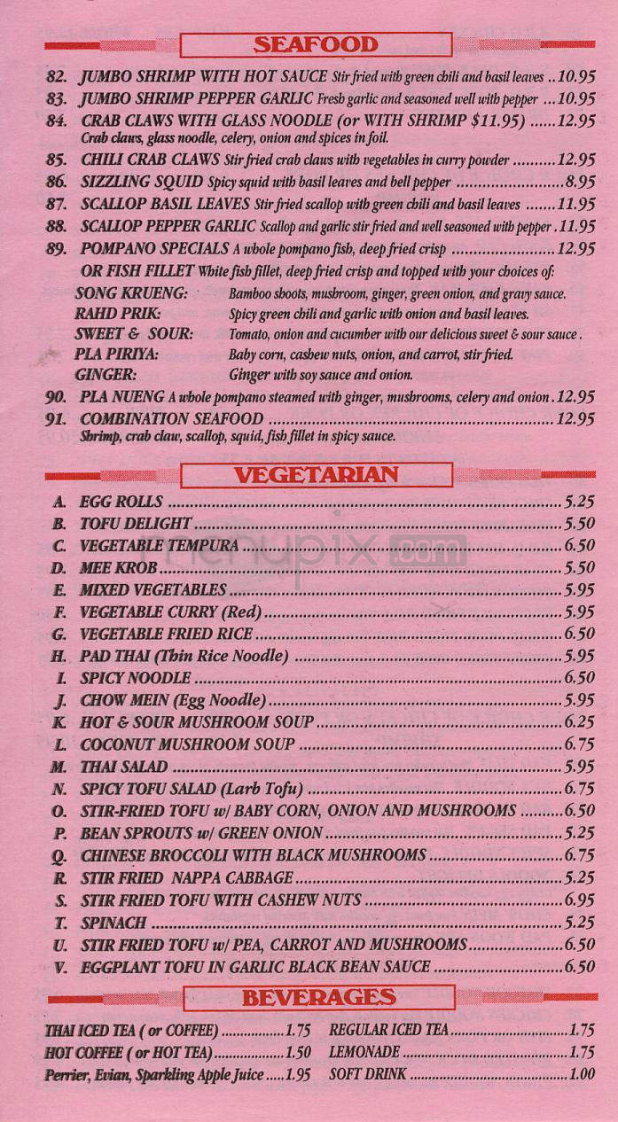 Piriya Thai Cuisine - Toluca Lake, CA menu_pic