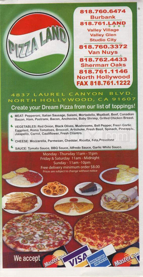 Pizza Land - Valley Village, CA menu_pic
