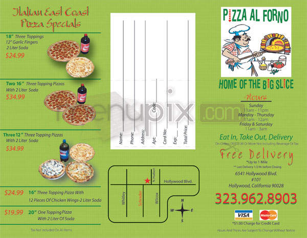 Pizza Al Forno - Los Angeles, CA menu_pic