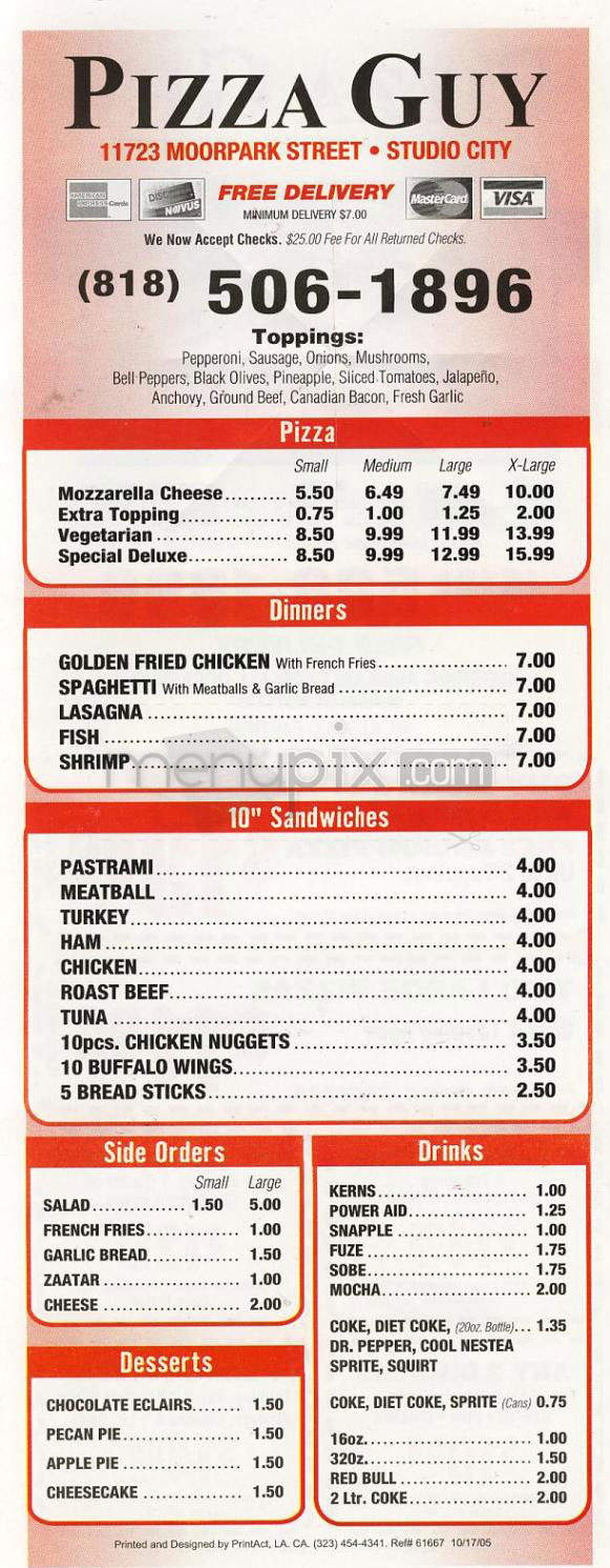 Pizza Guy - Studio City, CA menu_pic