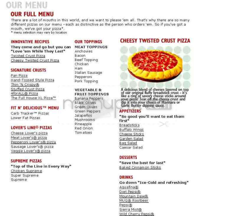Pizza Hut - Manhattan Beach, CA menu_pic