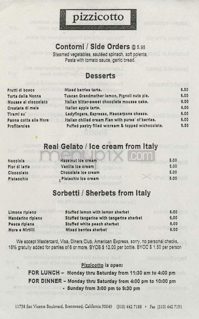 Pizzicotto - Los Angeles, CA menu_pic