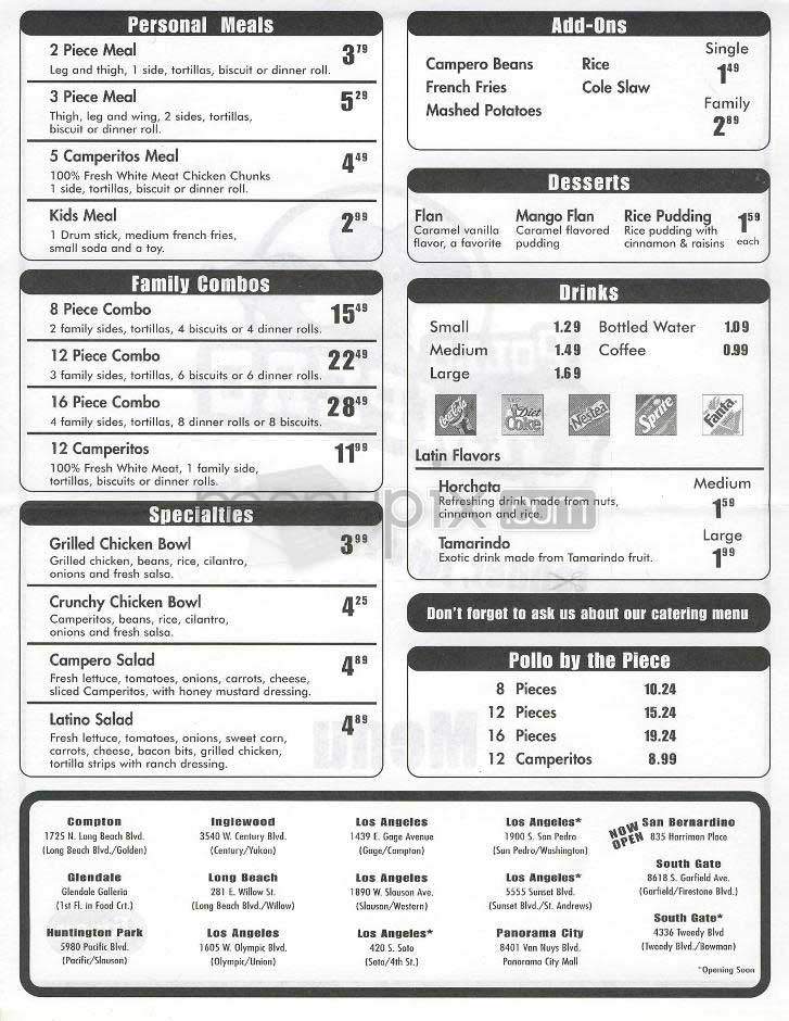 Pollo Campero - Glendale, CA menu_pic