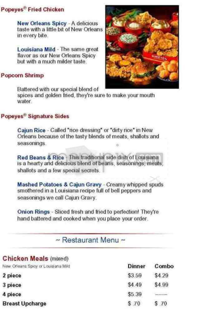 Popeye's Chicken & Biscuits - Pasadena, CA menu_pic
