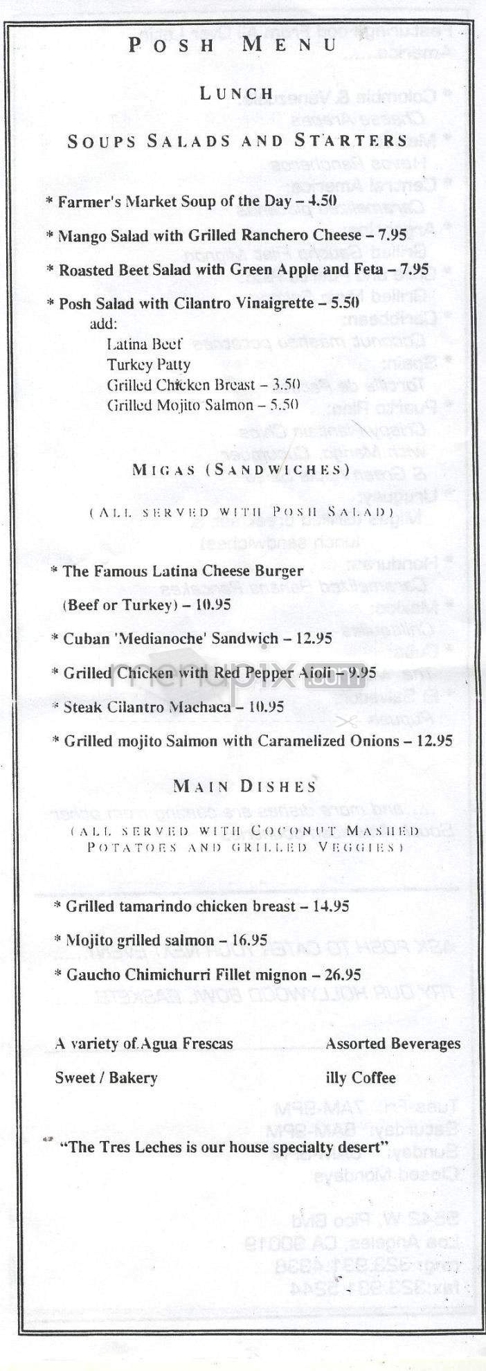 Posh - Los Angeles, CA menu_pic