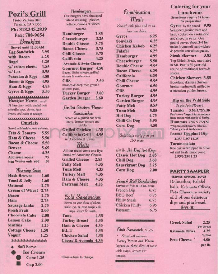 Pozi's Grill - Tarzana, CA menu_pic
