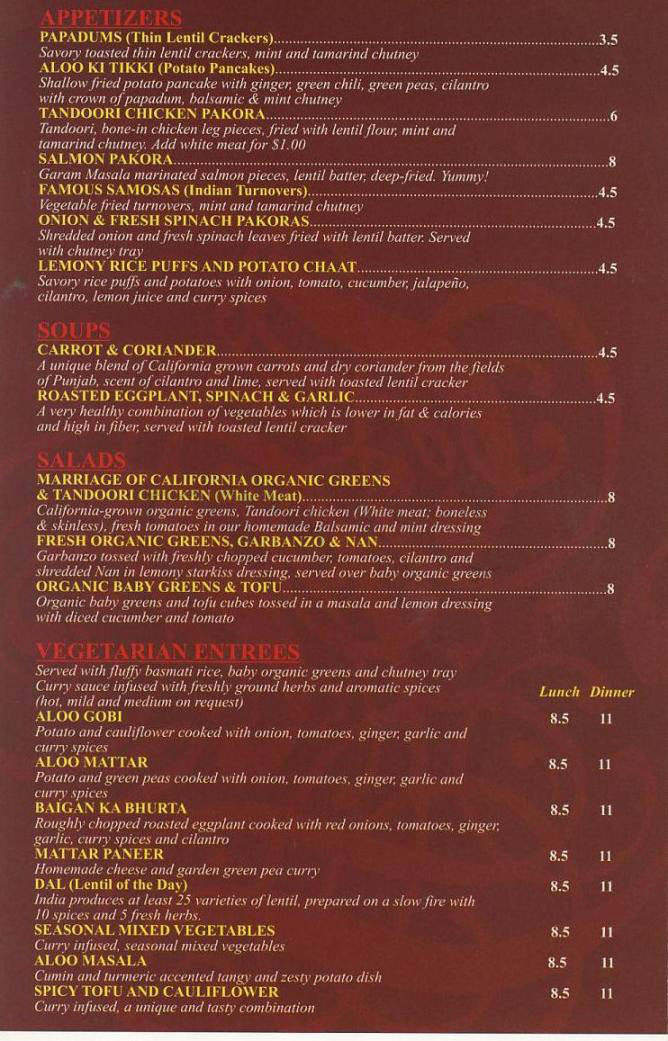Pradeeps - Santa Monica, CA menu_pic