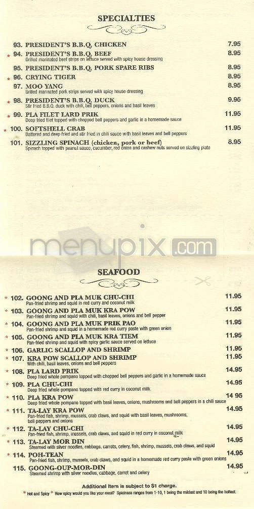 President Thai - Pasadena, CA menu_pic