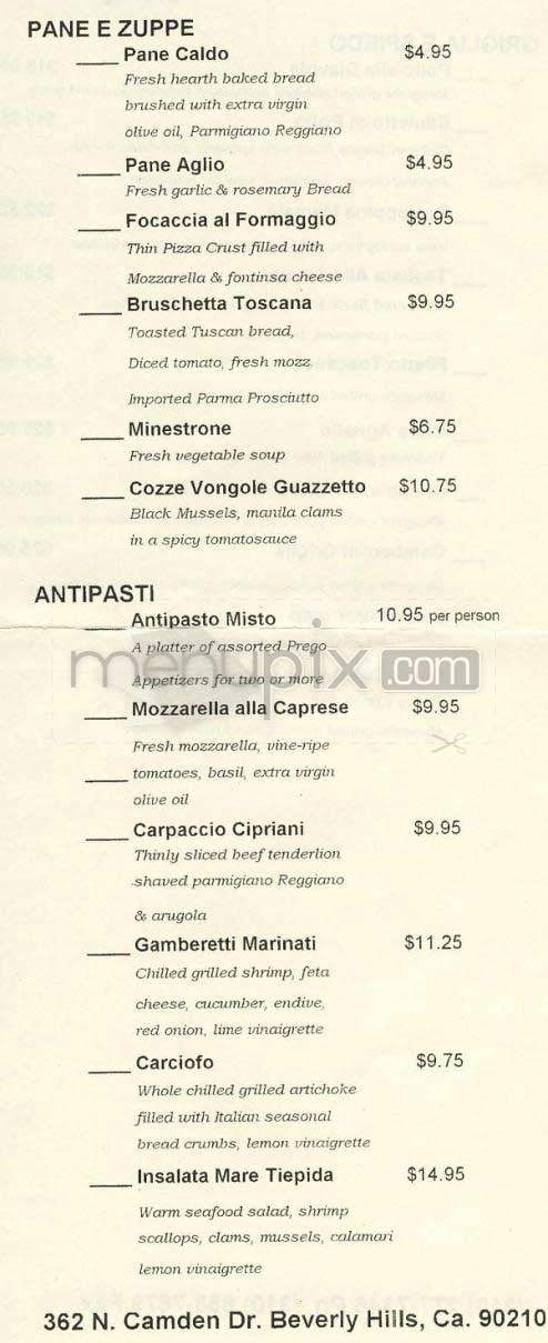 Prego - Beverly Hills, CA menu_pic