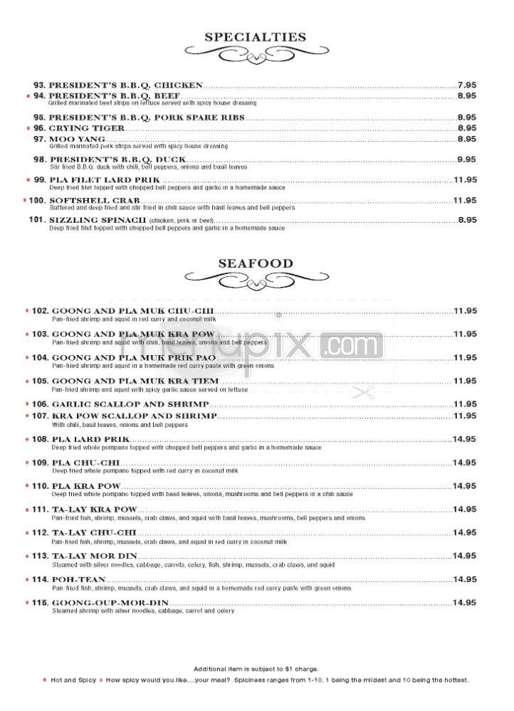 President Thai - Pasadena, CA menu_pic