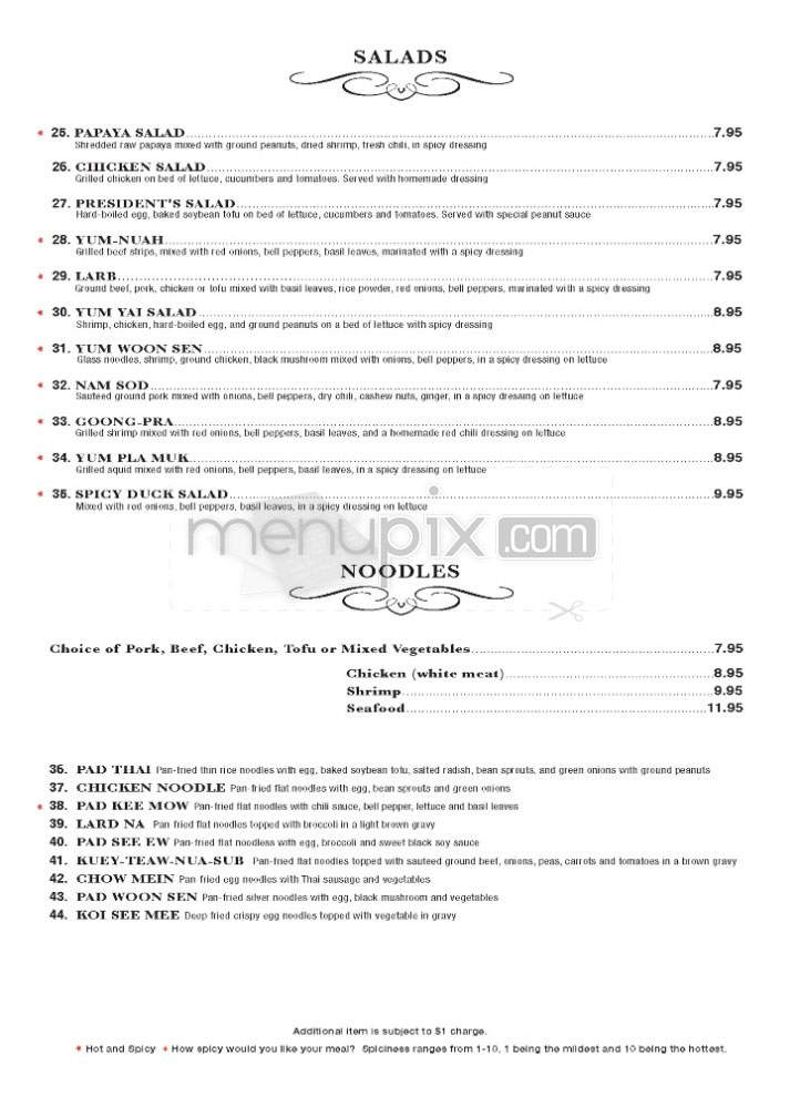 President Thai - Pasadena, CA menu_pic