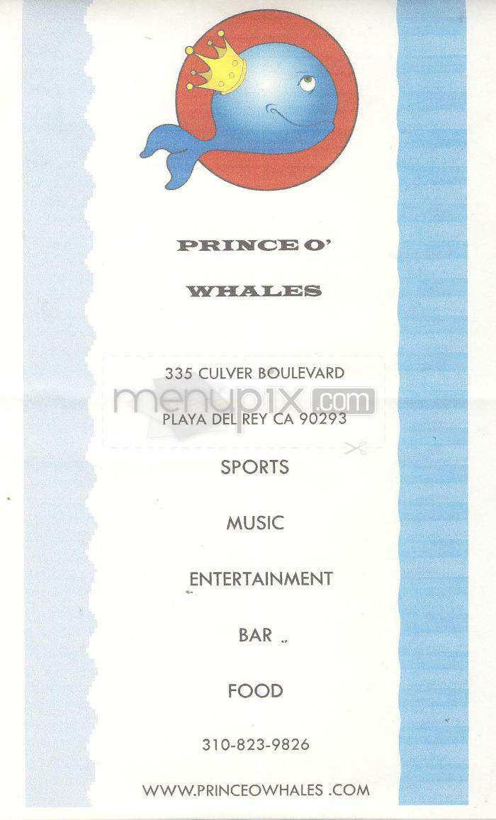 Prince O' Whales - Playa Del Rey, CA menu_pic