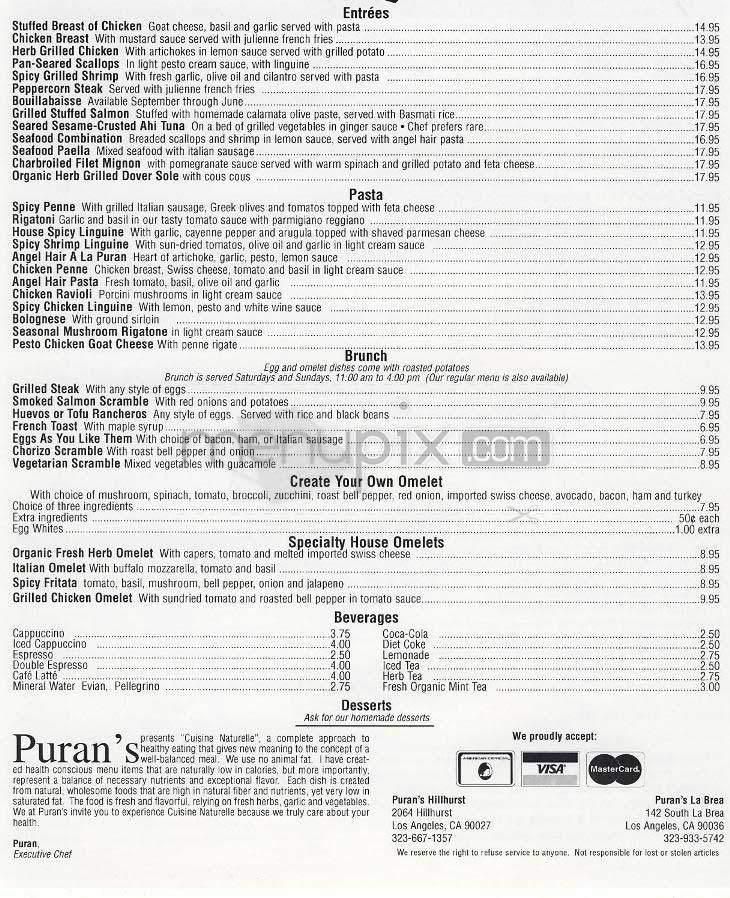 Puran's - Los Angeles, CA menu_pic