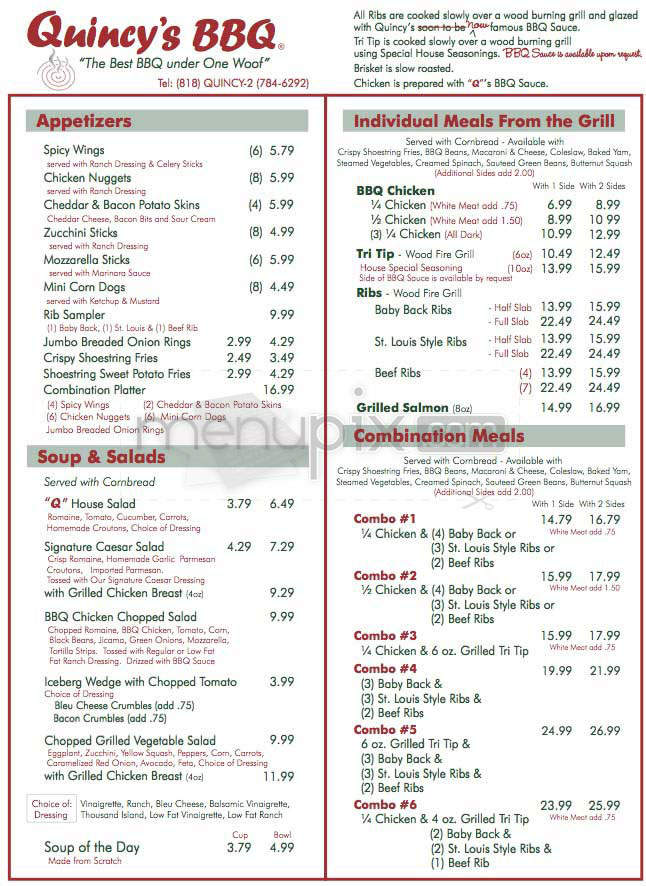 Quincy's Barbecue - Encino, CA menu_pic