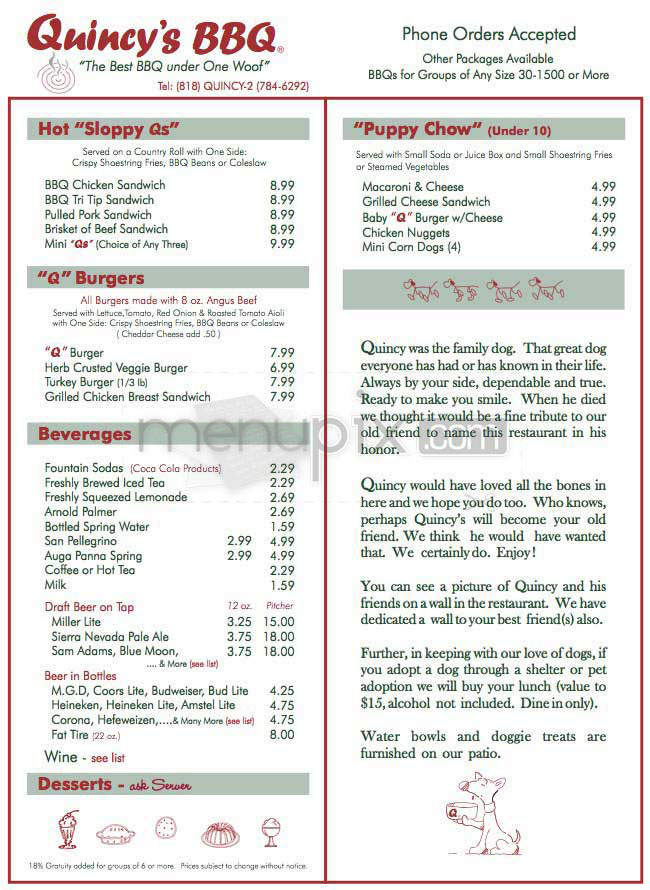 Quincy's Barbecue - Encino, CA menu_pic