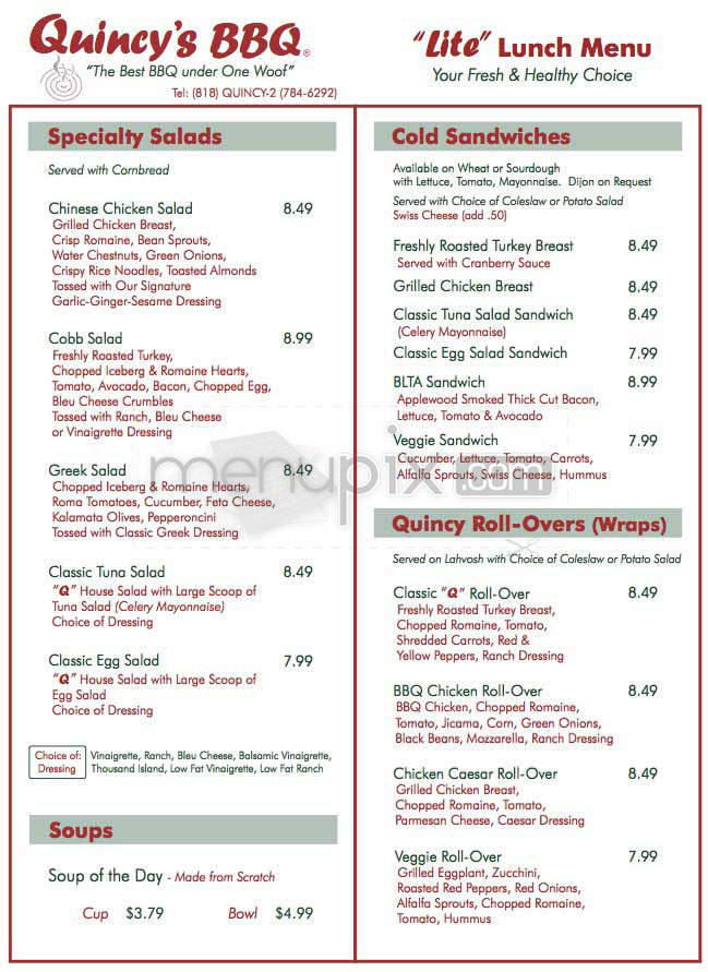 Quincy's Barbecue - Encino, CA menu_pic