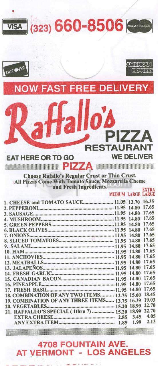 Raffallo's Pizza - Los Angeles, CA menu_pic