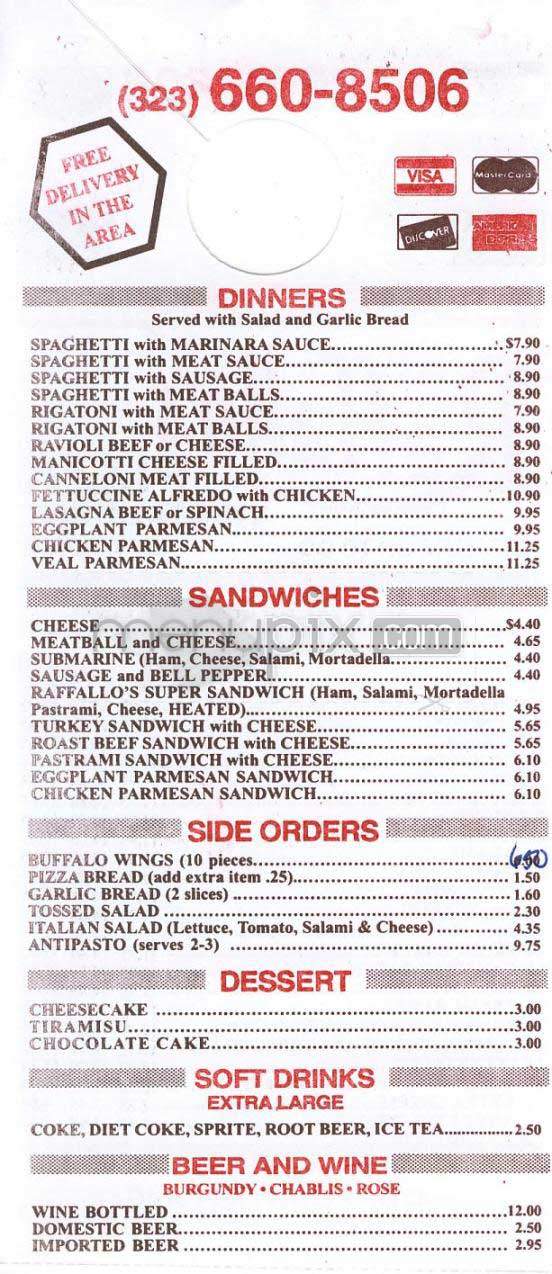 Raffallo's Pizza - Los Angeles, CA menu_pic