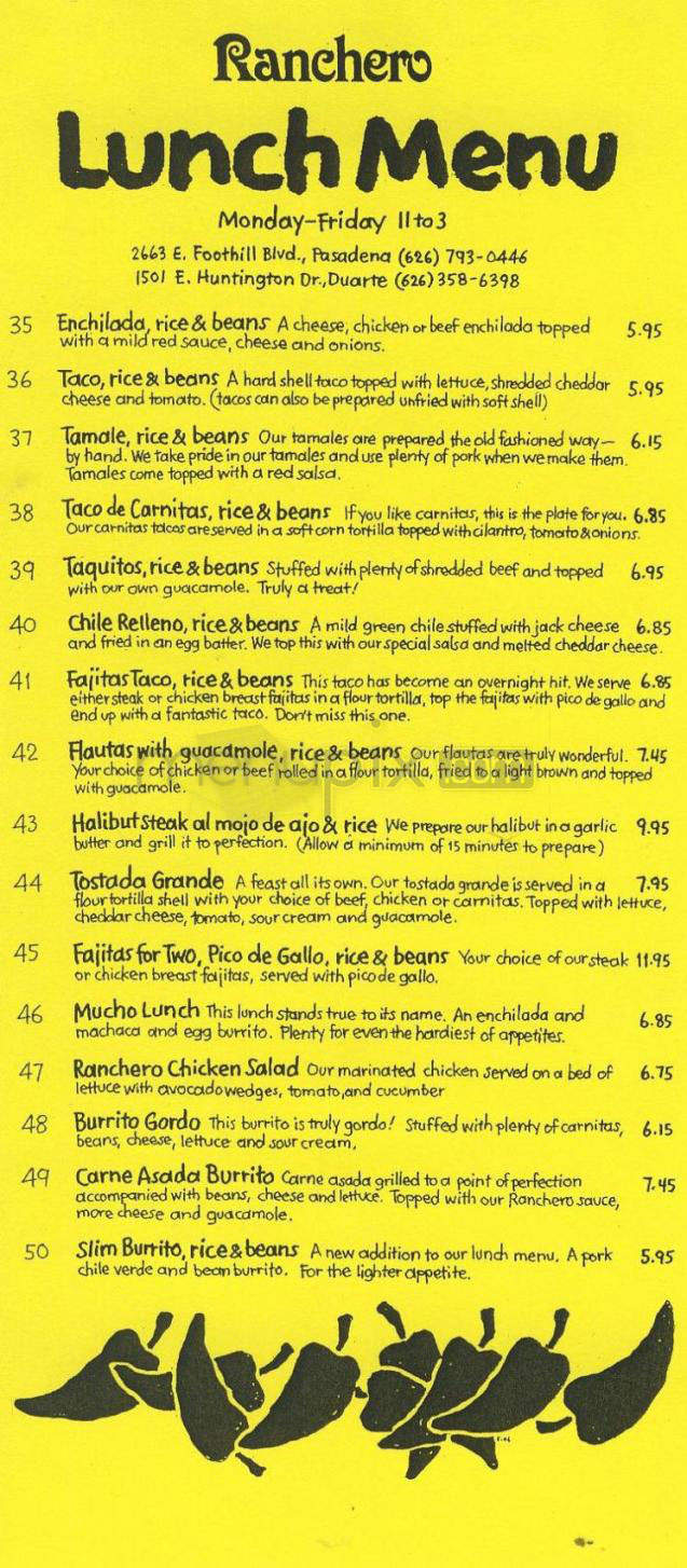 Ranchero Mexican Food - Pasadena, CA menu_pic