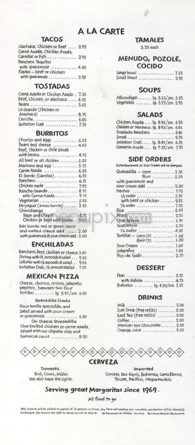 Ranchero Mexican Food - Pasadena, CA menu_pic