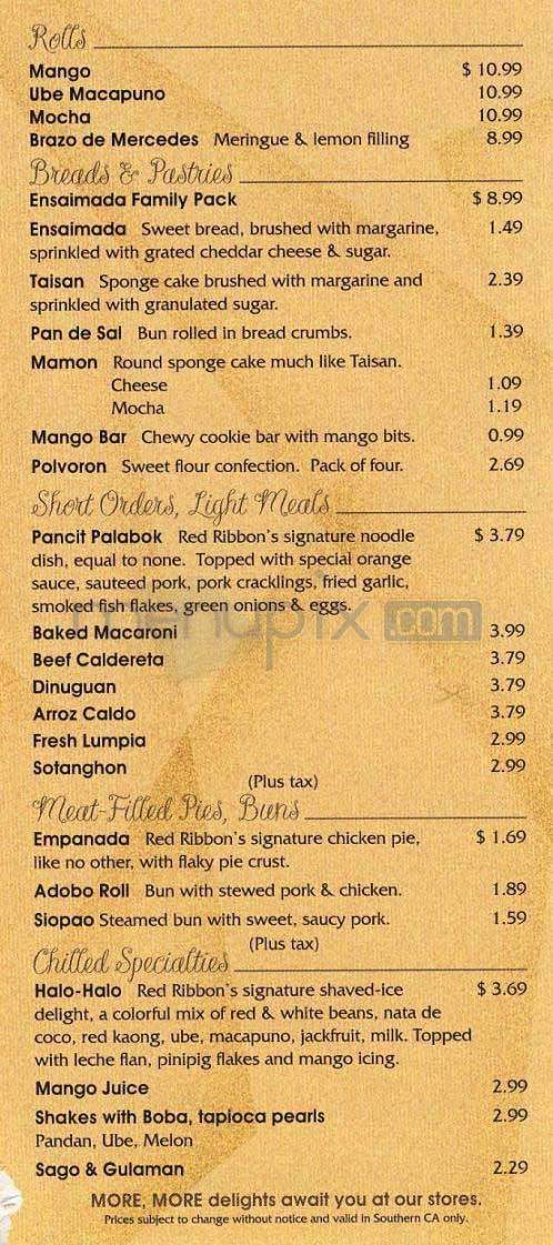 Red Ribbon - Los Angeles, CA menu_pic