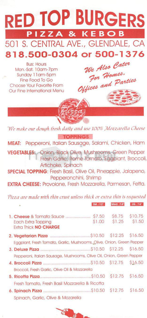 Red Top Burger - Glendale, CA menu_pic
