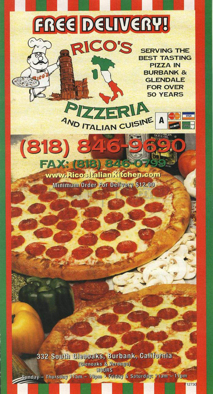 Rico's Pizza - Burbank, CA menu_pic