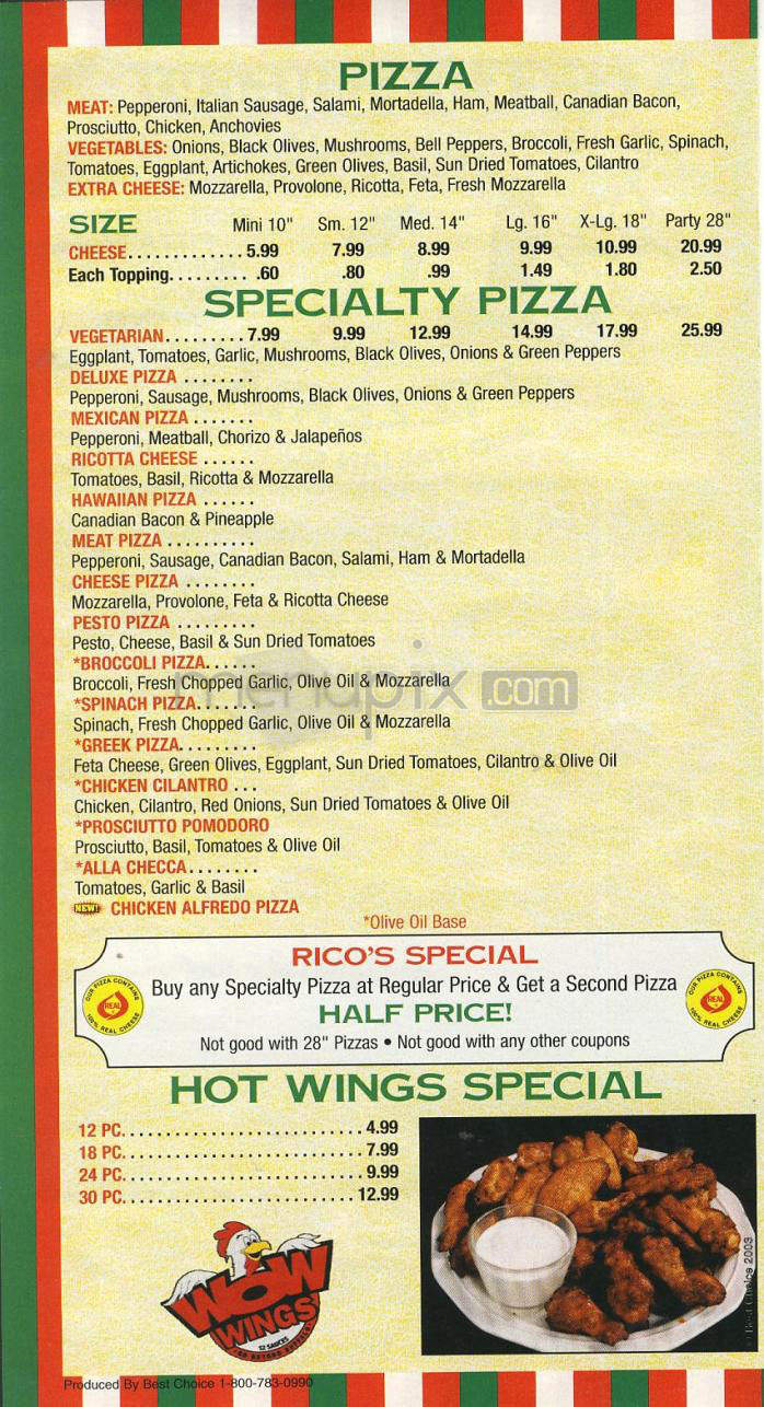 Rico's Pizza - Burbank, CA menu_pic