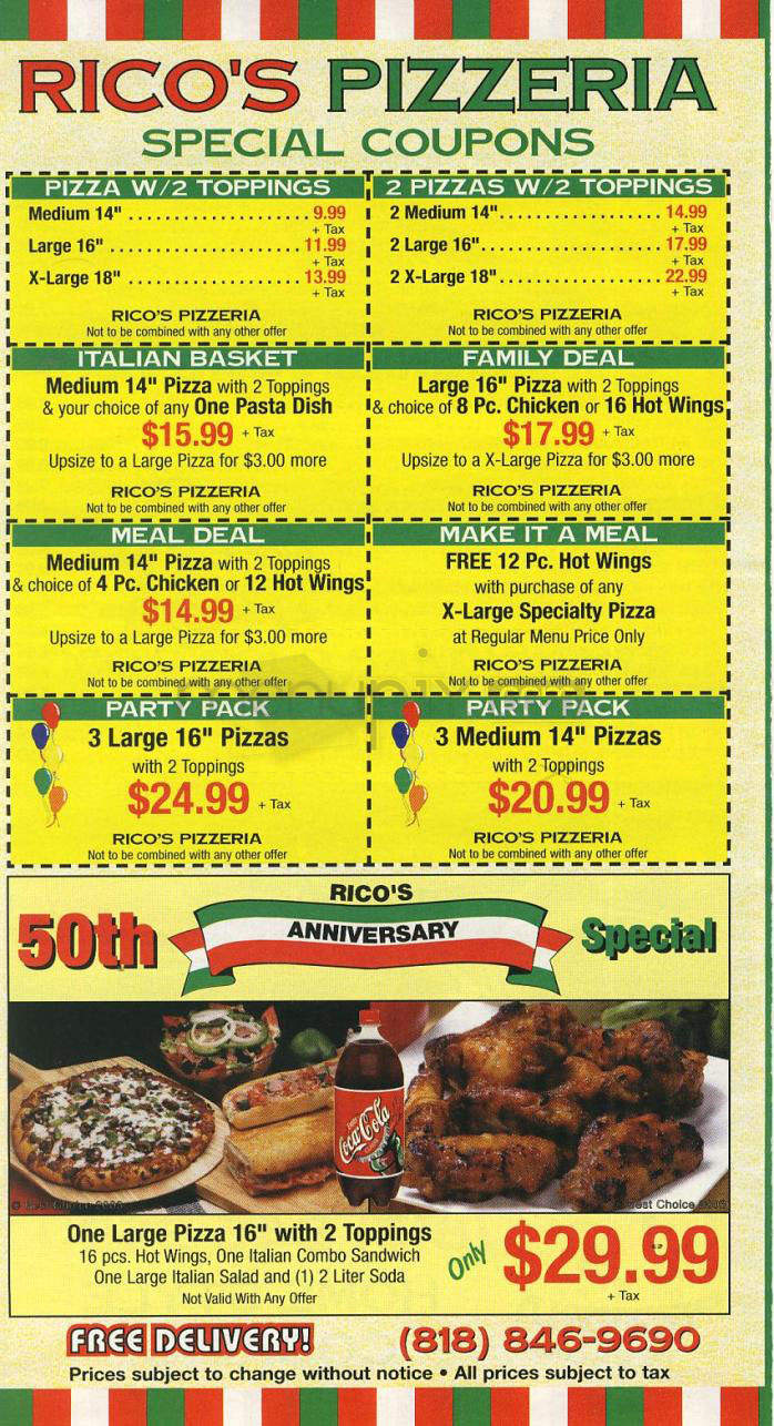 Rico's Pizza - Burbank, CA menu_pic