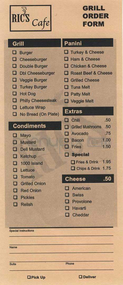 Ric's Cafe - Los Angeles, CA menu_pic
