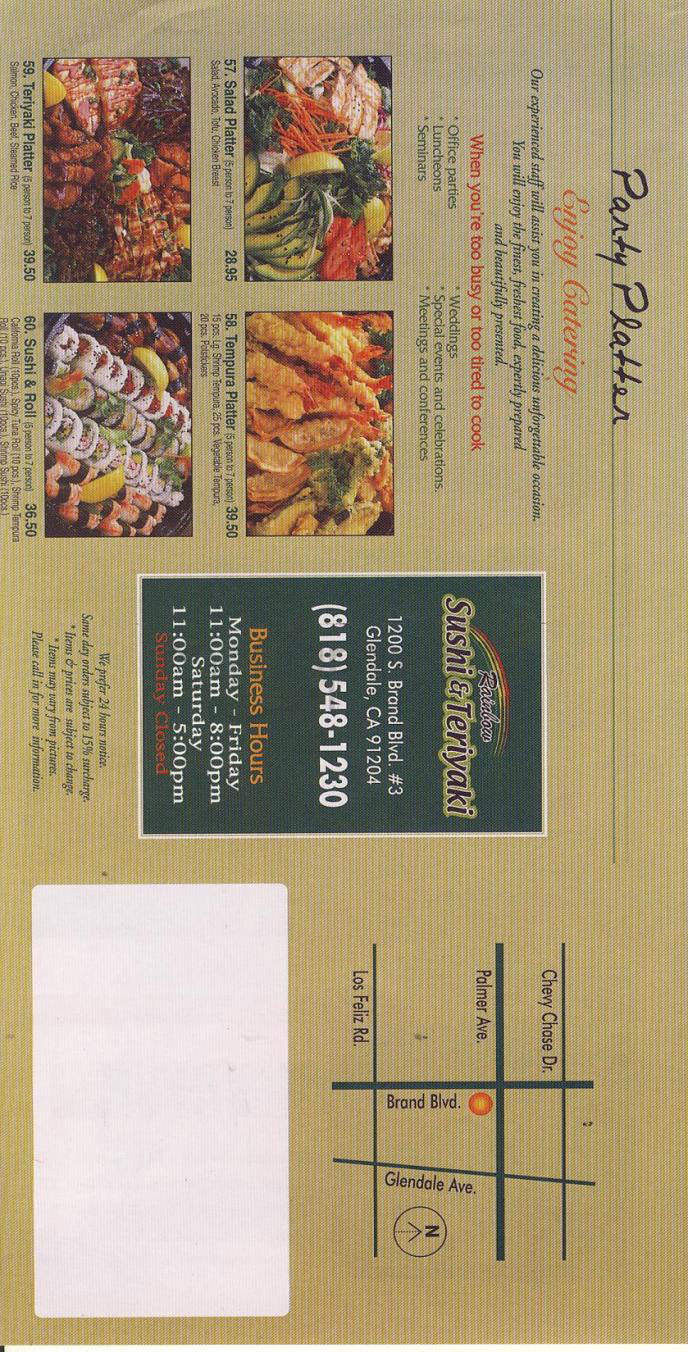 Rainbow Sushi & Teriyaki - Glendale, CA menu_pic