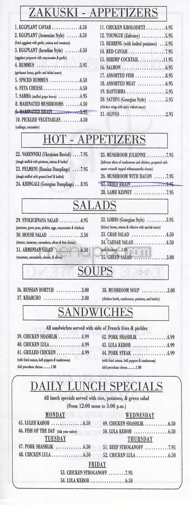 Robert's Russian Cuisine - Los Angeles, CA menu_pic
