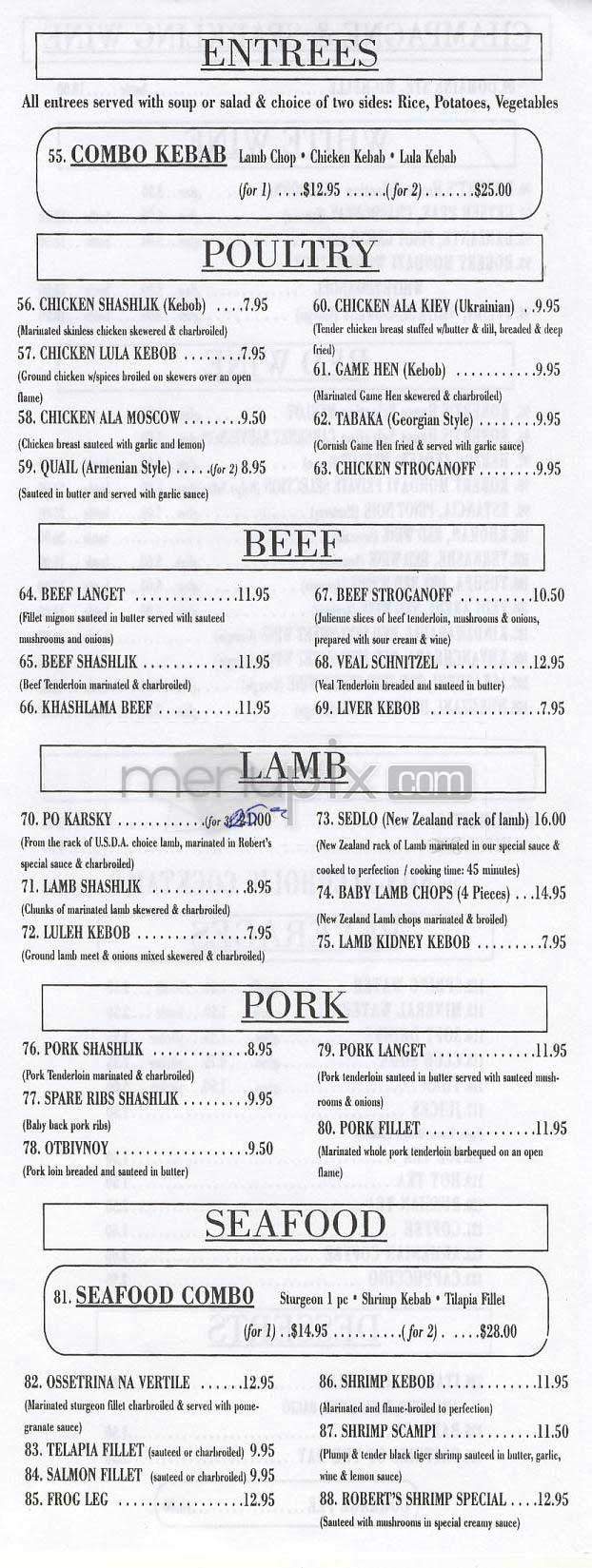 Robert's Russian Cuisine - Los Angeles, CA menu_pic