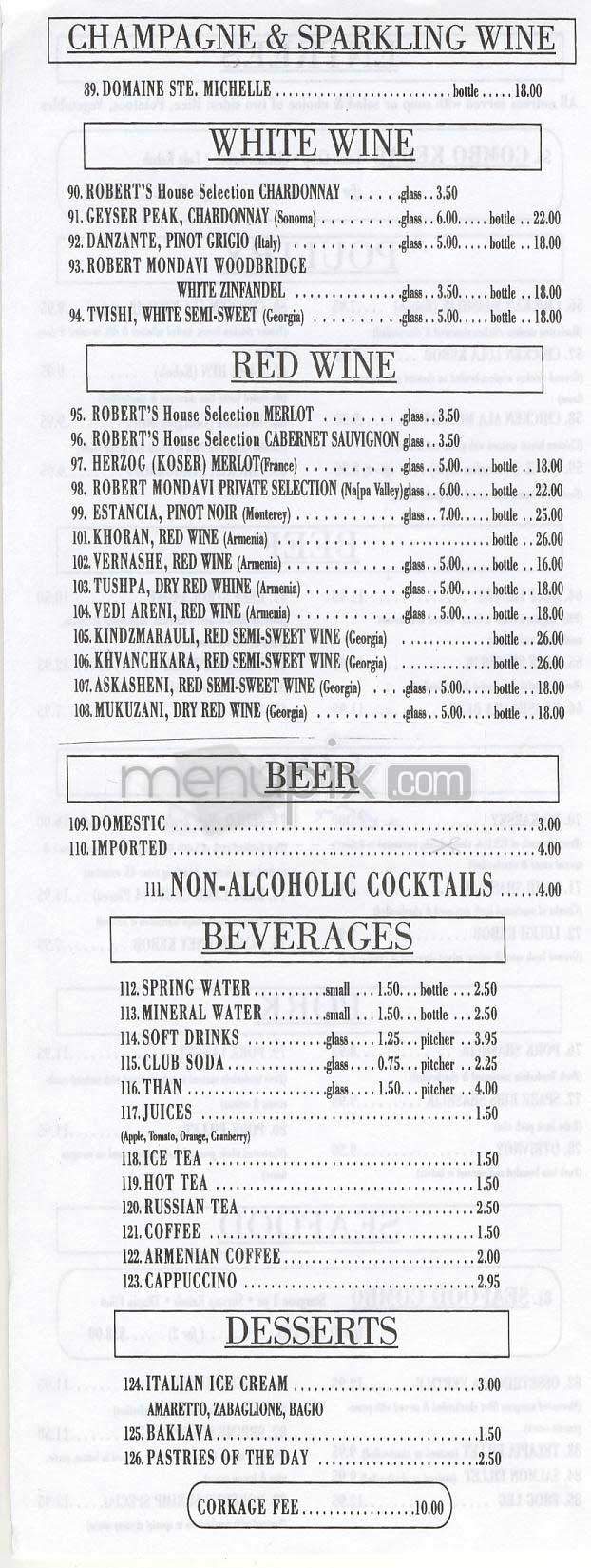 Robert's Russian Cuisine - Los Angeles, CA menu_pic
