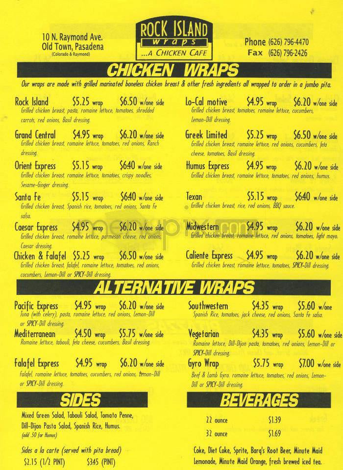 Rock Island Wraps | A Chicken Cafe - Pasadena, CA menu_pic