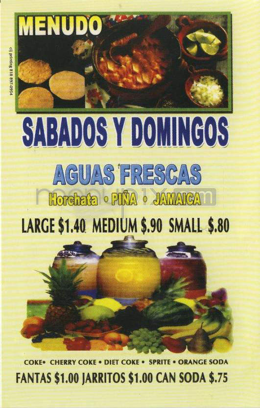 Rosarito Mexican Food - Pasadena, CA menu_pic