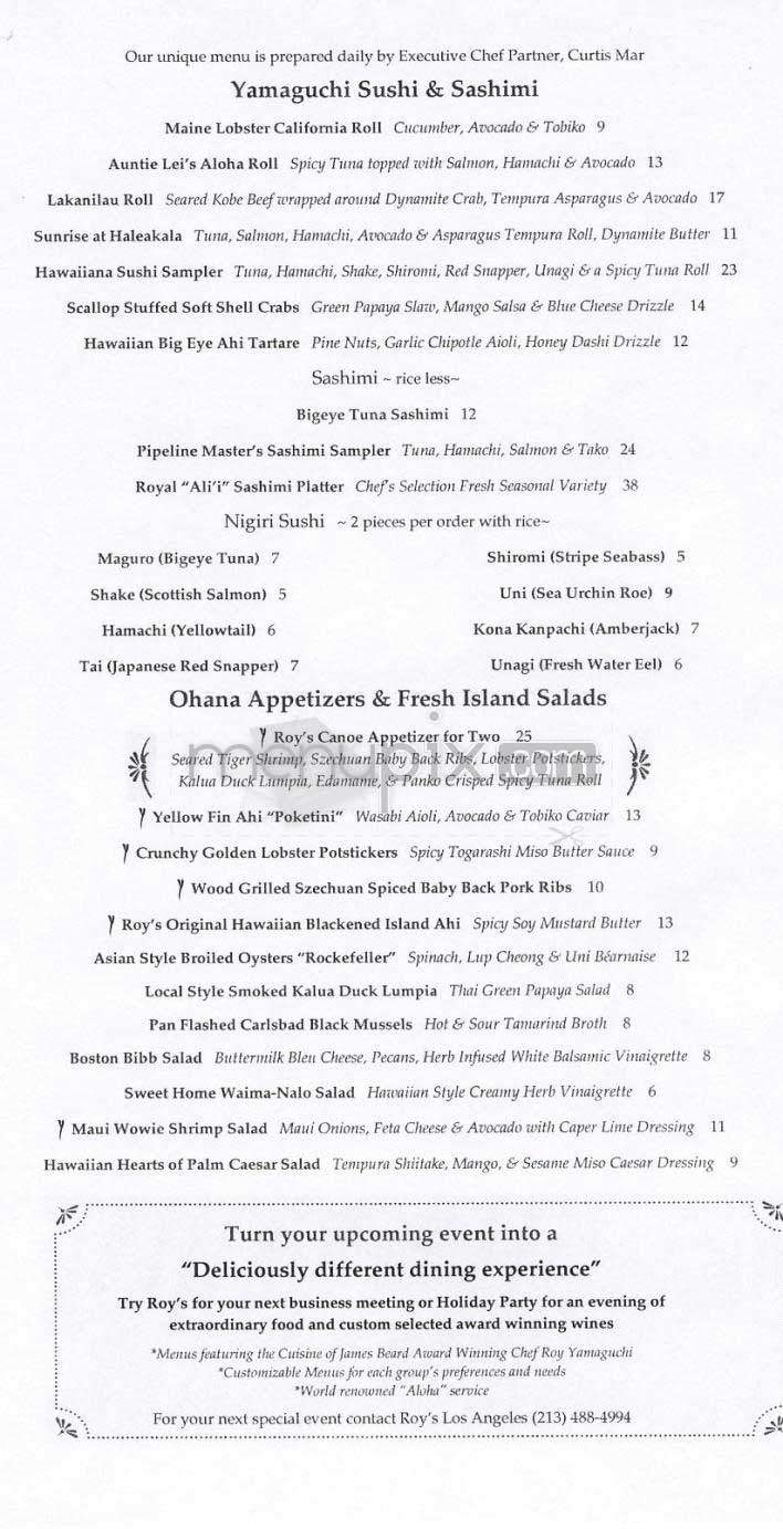 Roy's - Los Angeles, CA menu_pic
