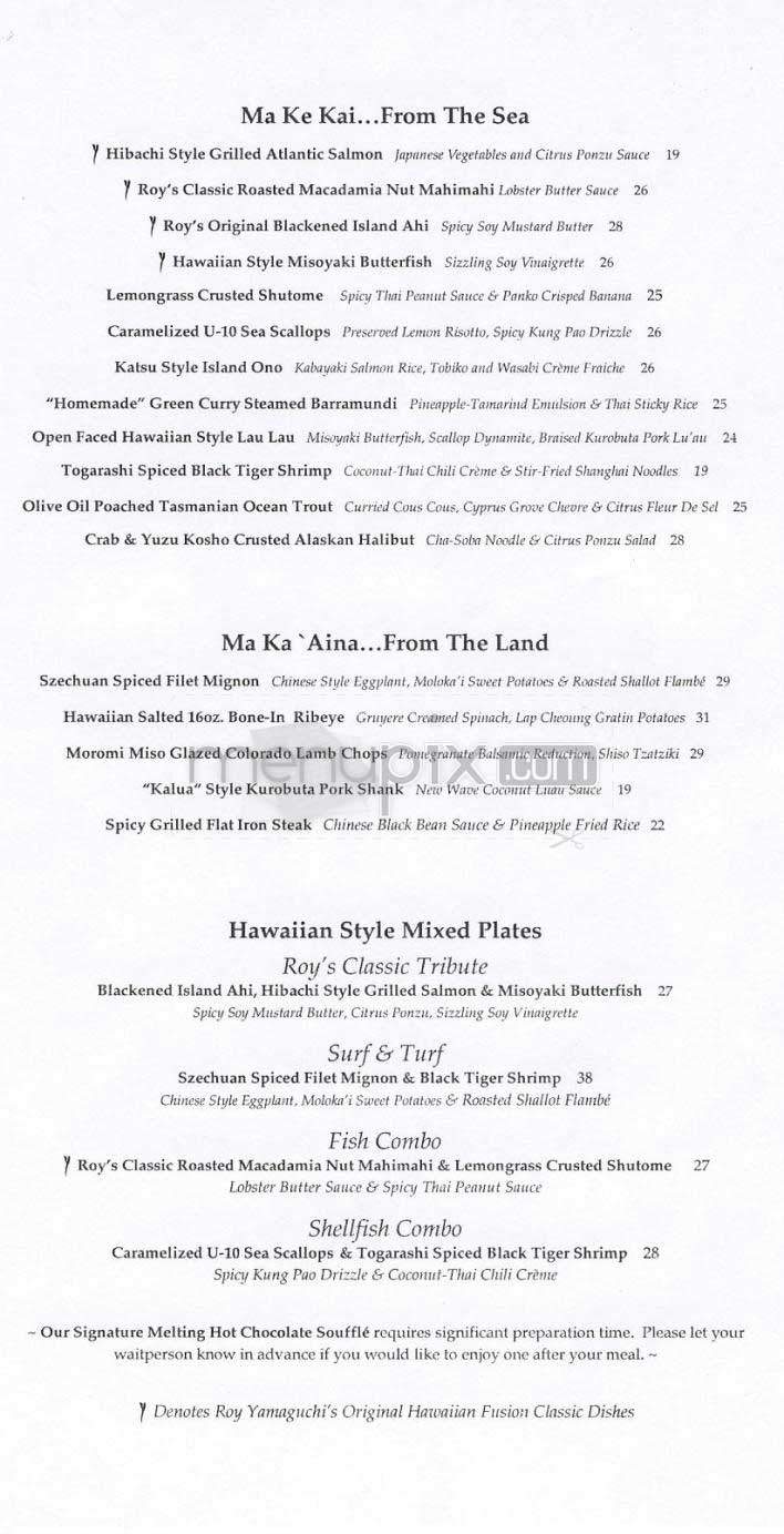 Roy's - Los Angeles, CA menu_pic