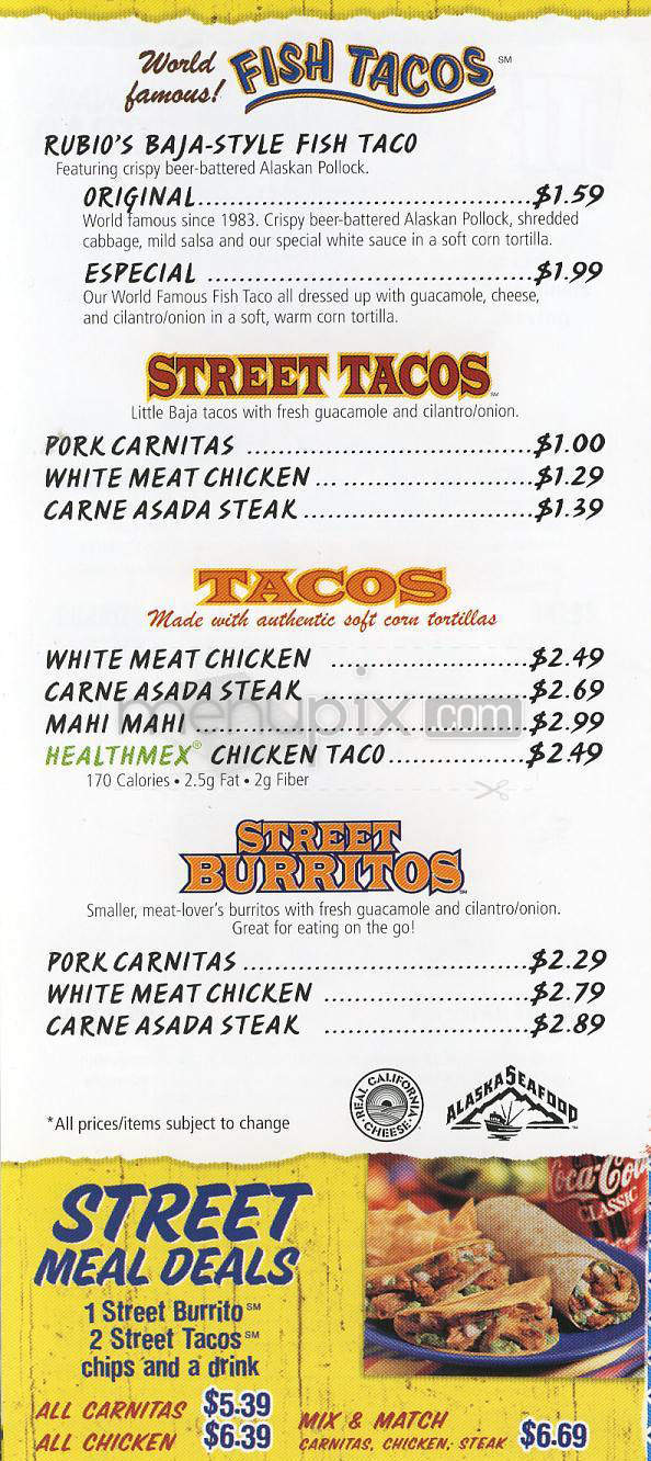 Rubio's Baja Grill - Marina Del Rey, CA menu_pic