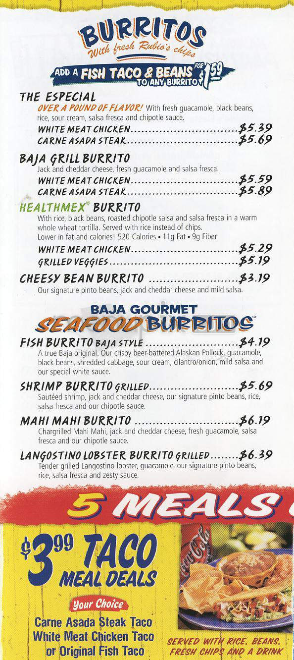 Rubio's Baja Grill - Marina Del Rey, CA menu_pic