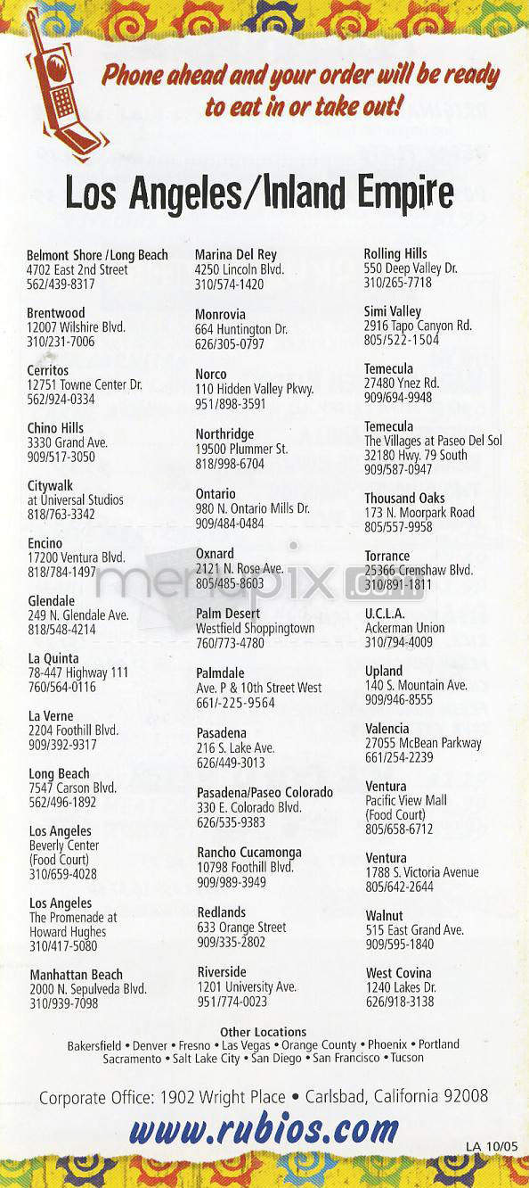 Rubio's Baja Grill - Marina Del Rey, CA menu_pic